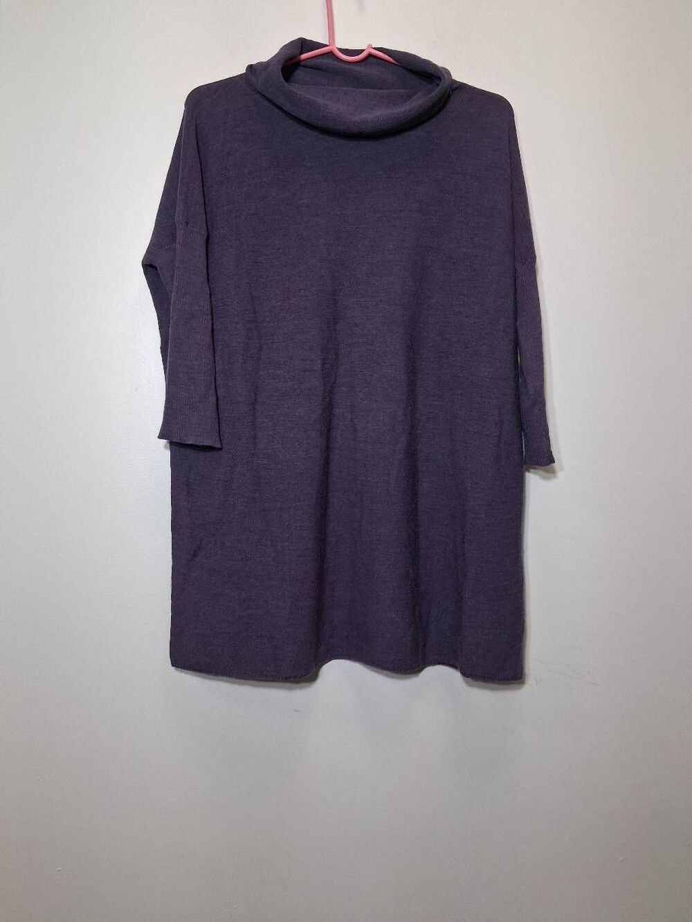 Eileen fisher womens medium tunic cowl neck sweater purple merino wool